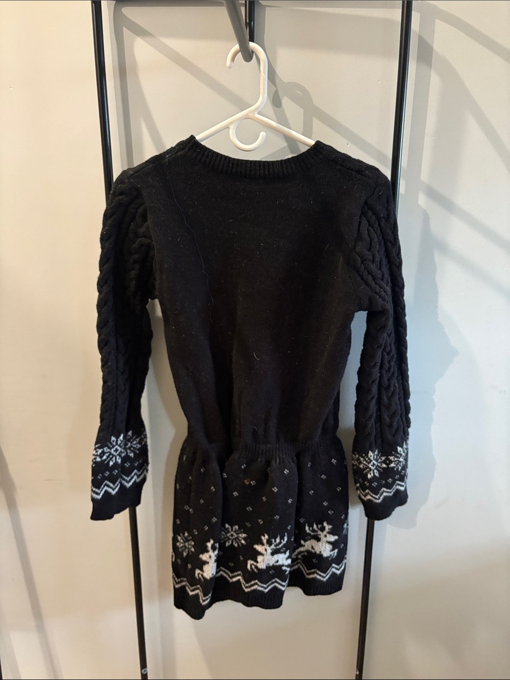 Girls' Black Knit Reindeer Sweater Dress